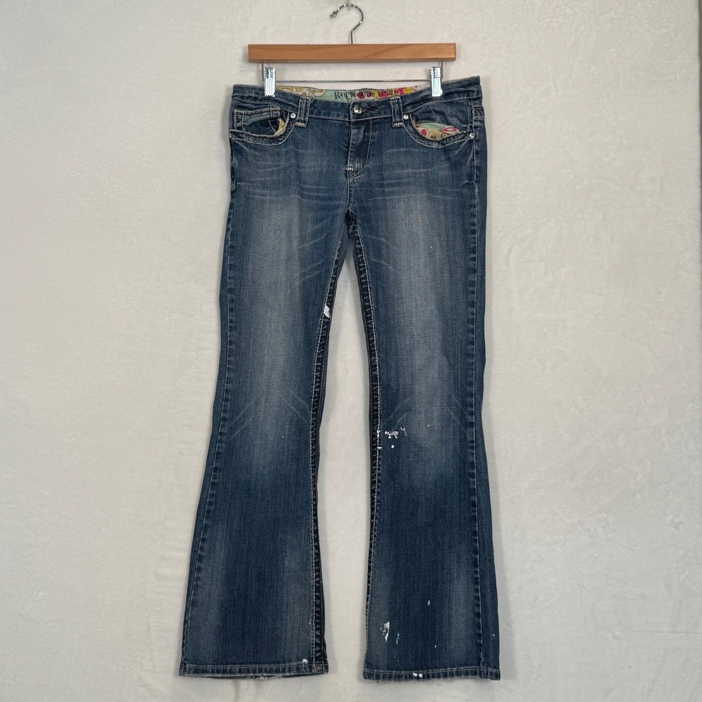 Rock & Republic Blue Paint Splatter Bootcut Jeans Size 10
